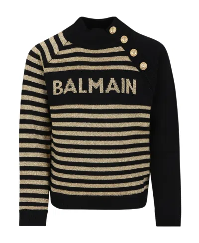 Balmain Kids' Logo-print Crew-neck Jumper In Black