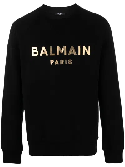 Balmain Logo-print Crew-neck Sweatshirt In Black