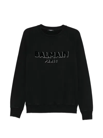 Pre-owned Balmain Logo-print Crew-neck Sweatshirt In Black