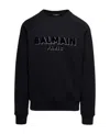 Balmain Flocked Logo Sweatshirt With Metallic Accents In Black