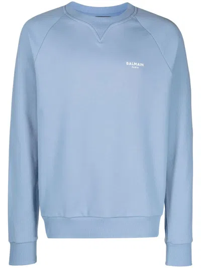Balmain Logo-print Crew-neck Sweatshirt In Blue