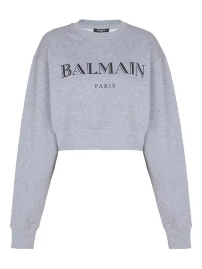 Balmain Logo-print Crew-neck Sweatshirt In Gray