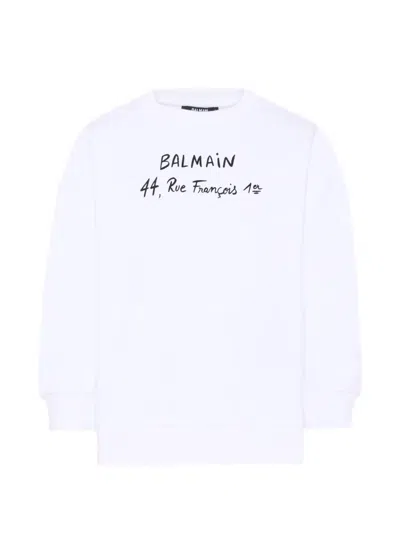 Balmain Kids' Logo-print Crew-neck Sweatshirt In White