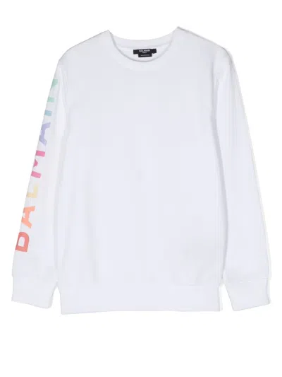 Balmain Kids' Logo-print Crew-neck Sweatshirt In White
