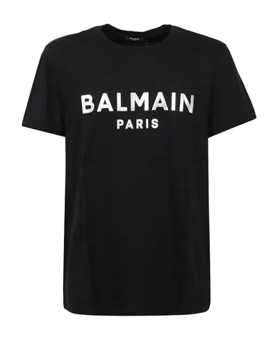 Balmain Black Cotton Crewneck T-shirt With Logo