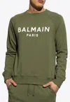 Balmain Parisian Ribbed Hem Sweatshirt With V-stitch Detailing In Green