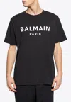 Balmain Black Crewneck T-shirt With Logo Lettering On The Front In Cotton Man In Black