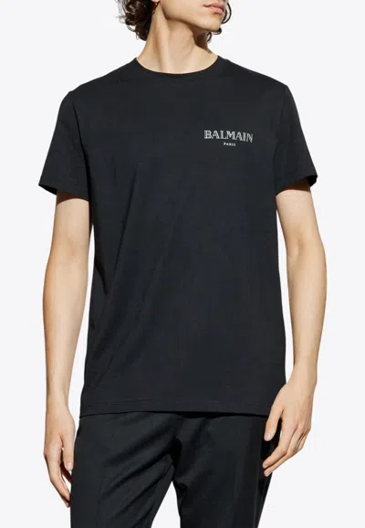 Balmain Logo Print Crewneck T-shirt In Black