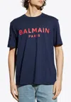 Balmain Blue Crewneck T-shirt With Logo Lettering Print On The Front In Blue