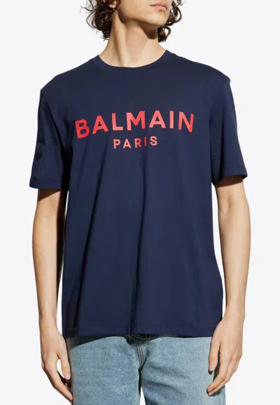 Balmain Paris Print T-shirt Short Sleeves In Blue