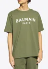 Balmain Green Crewneck T-shirt With Logo Lettering On The Front In Green