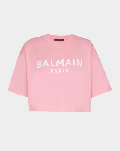 Balmain Logo-print Crop T-shirt In Pink