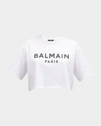 Balmain Logo-print Crop T-shirt In White