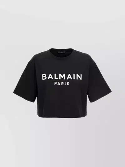 Balmain Printed Logo Cropped T-shirt In Black