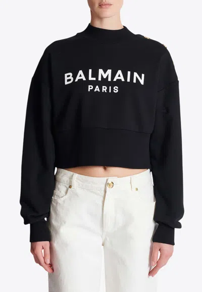 Balmain Logo Print Cropped Sweatshirt