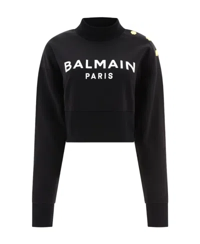 Balmain Logo-print Cropped Sweatshirt In Black