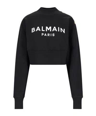 BALMAIN BALMAIN LOGO PRINTED CREWNECK CROPPED SWEATSHIRT