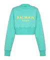Balmain Logo-print Cropped Sweatshirt In Green