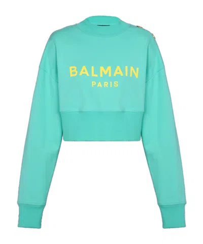 BALMAIN BALMAIN LOGO PRINTED CREWNECK CROPPED SWEATSHIRT