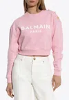 Balmain Logo Print Cropped Sweatshirt In Pink