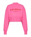 Balmain 3-button Logo-print Crop Sweatshirt In Pink