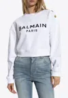 Balmain Logo Print Cropped Sweatshirt In White