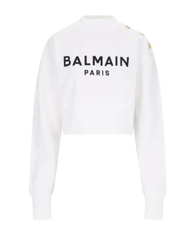 BALMAIN BALMAIN LOGO PRINTED CREWNECK CROPPED SWEATSHIRT