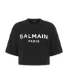 Balmain Logo Print Cropped Cotton Jersey T-shirt In Black