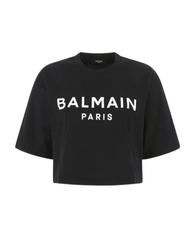 BALMAIN BALMAIN LOGO PRINTED CROPPED T-SHIRT