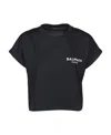 Balmain Cropped Cotton T-shirt With Small Flocked Logo In Black