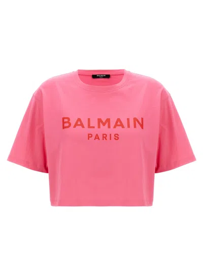 Balmain Logo Print Cropped T-shirt In Multicolour