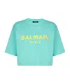 Balmain Logo-print Cropped T-shirt In Green