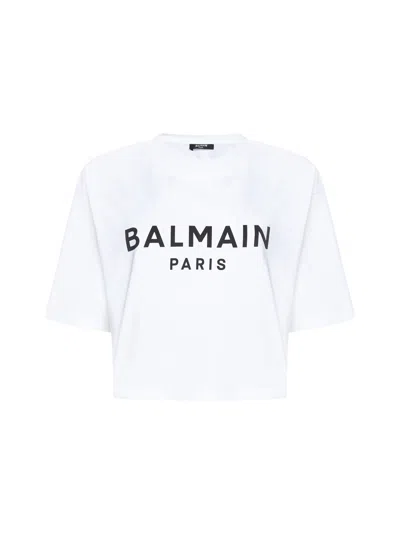 BALMAIN LOGO PRINT CROPPED T-SHIRT