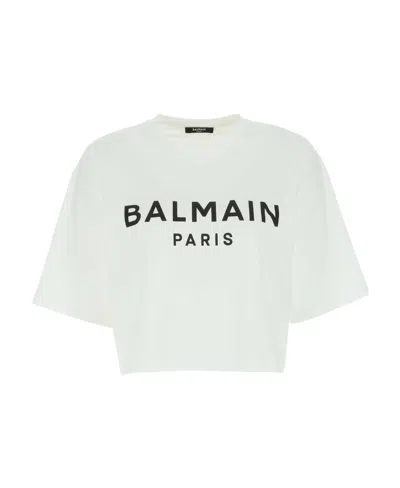 BALMAIN BALMAIN LOGO PRINTED CROPPED T-SHIRT
