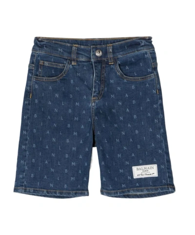 Balmain Kids' Logo-print Denim Shorts In Blue