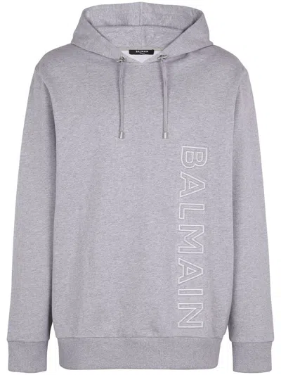 Balmain Logo-print Detail Hoodie In Grey