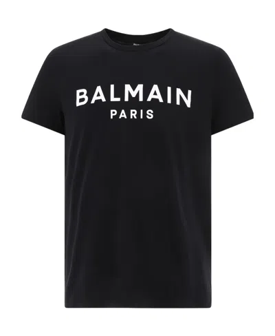 Balmain Black Cotton Crewneck T-shirt With Logo