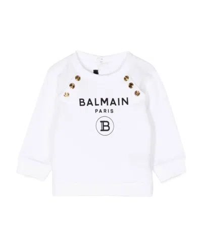 Balmain Logo-print Double-button Sweatshirt In White