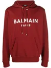 Balmain Logo-print Drawstring Cotton Hoodie In Red