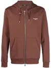 Balmain Logo-print Drawstring Hoodie In Brown