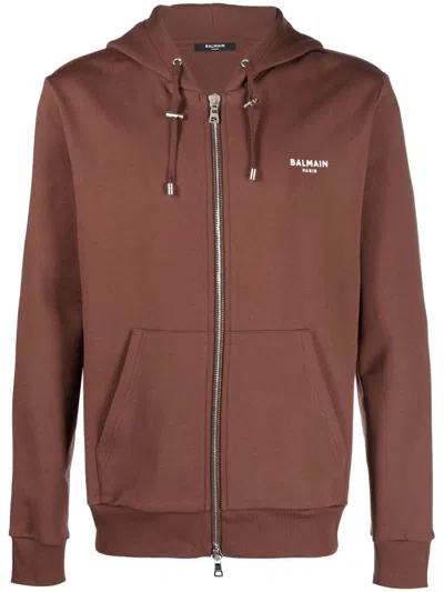Balmain Logo-print Drawstring Hoodie In Red
