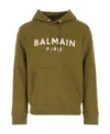 Balmain Drawstring Hooded Sweater With Front Pocket In Green