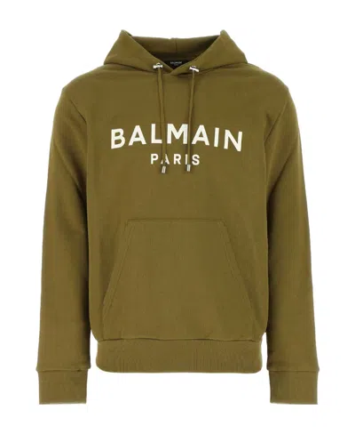 BALMAIN BALMAIN LOGO PRINTED DRAWSTRING HOODIE