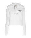 Balmain Logo Printed Drawstring Hoodie In White