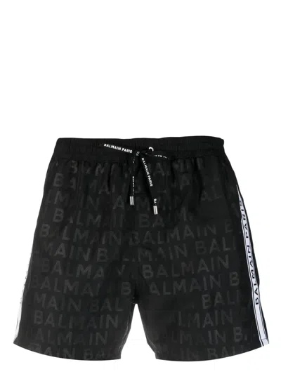 Balmain Logo-print Drawstring Swim Shorts In Black