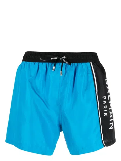 Balmain Logo-print Drawstring Swim Shorts In Blue