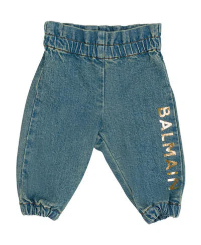 Balmain Logo-print Elasticated Tapered Jeans In Blue