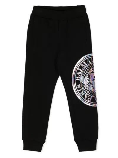 Balmain Kids' Logo-print Elasticated Trousers In Black