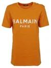 Balmain Logo-print Organic-cotton T-shirt In Orange Vif/blanc
