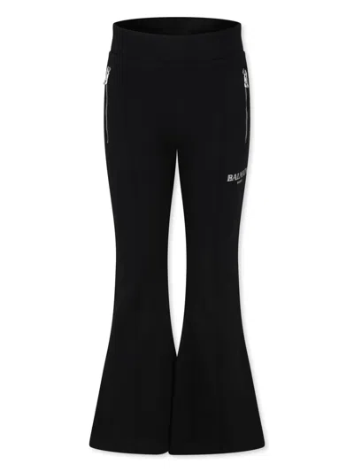 Balmain Kids' Logo-print Flared Tack Pants In 黑色